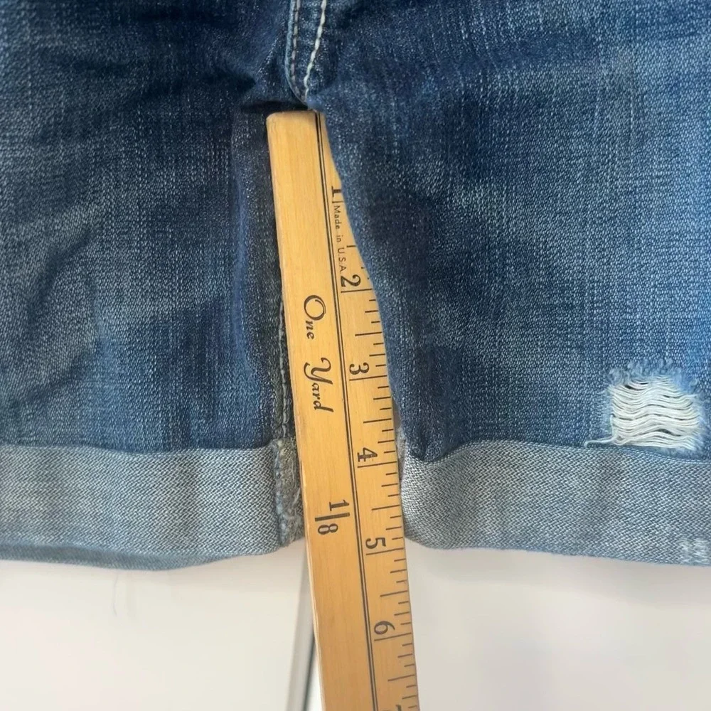 BKE Roan Distressed Denim Shorts Dark Wash Cuffed Patchwork Womens Size 29